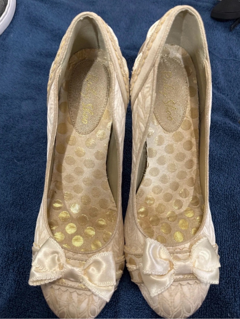 Quilted Cream Heels with Satin Bow